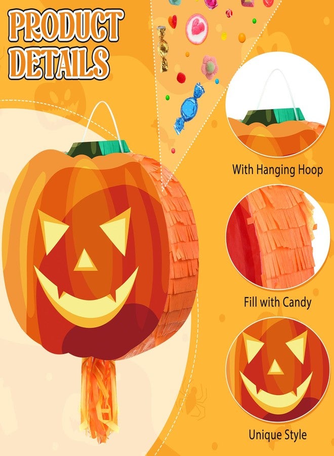 Poen Halloween Pumpkin Piñata for Kids 14 x 9.8 x 2.7 Inch with Stick Blindfold Confetti Hanging Fiestas Decoration Funny Spooky Piñata for Halloween Party Favor Photo Prop Birthday Game Supplies - Image 3